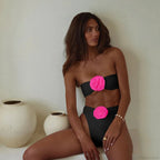 Black 3D Floral Bandeau Bikini Set image 3
