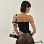 Black Asymetric Stylish Corset Top image 4