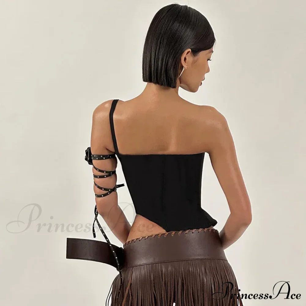 Black Asymetric Stylish Corset Top image 4