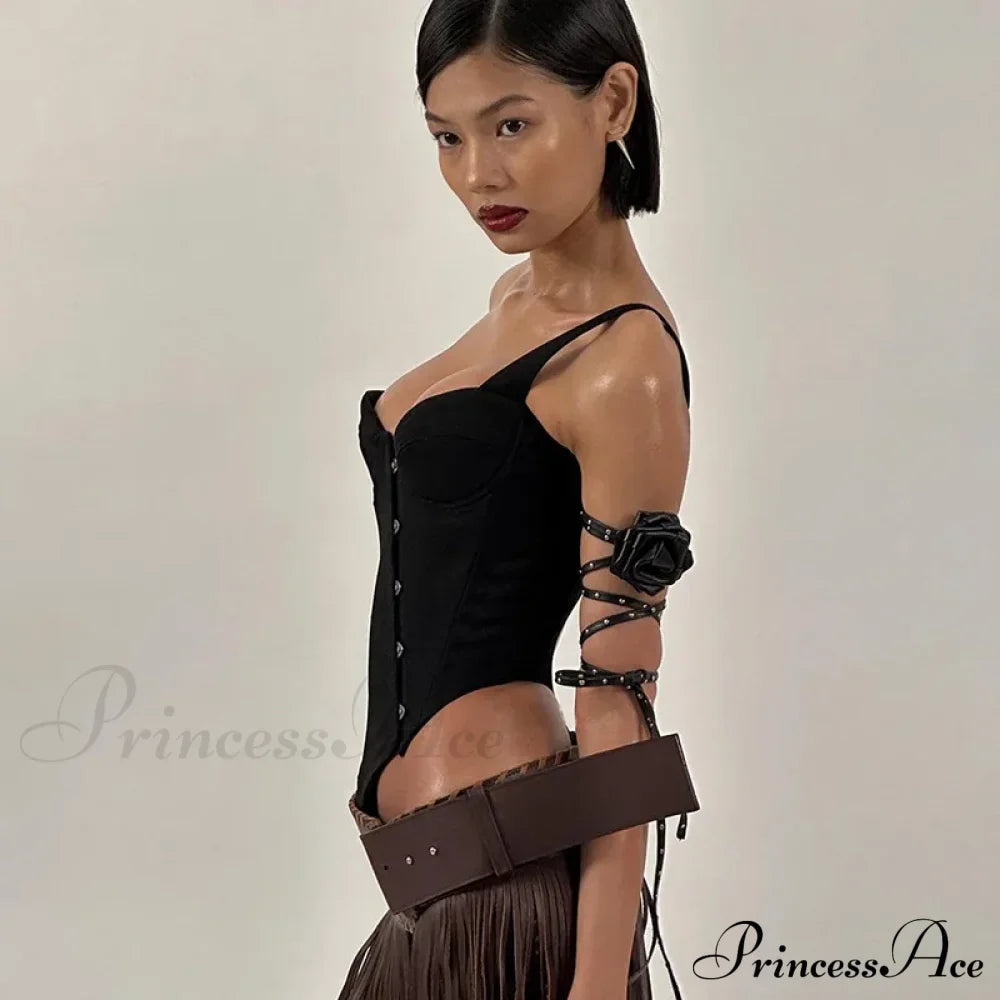 Black Asymetric Stylish Corset Top image 3