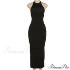 Black Backless Halter Elegant Bandage Maxi Dress image 6