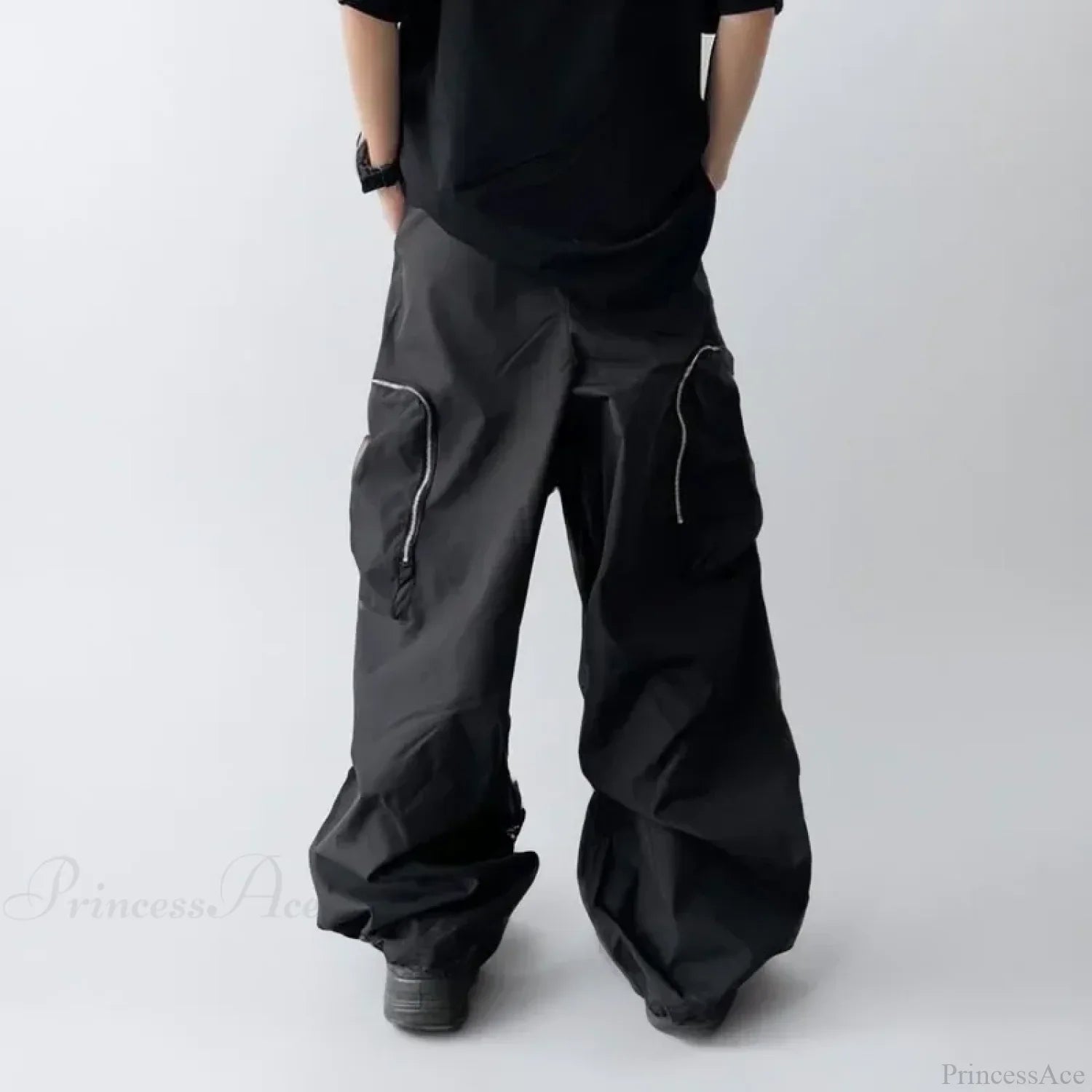 Black Baggy Cargo Streetwear Pants image 3