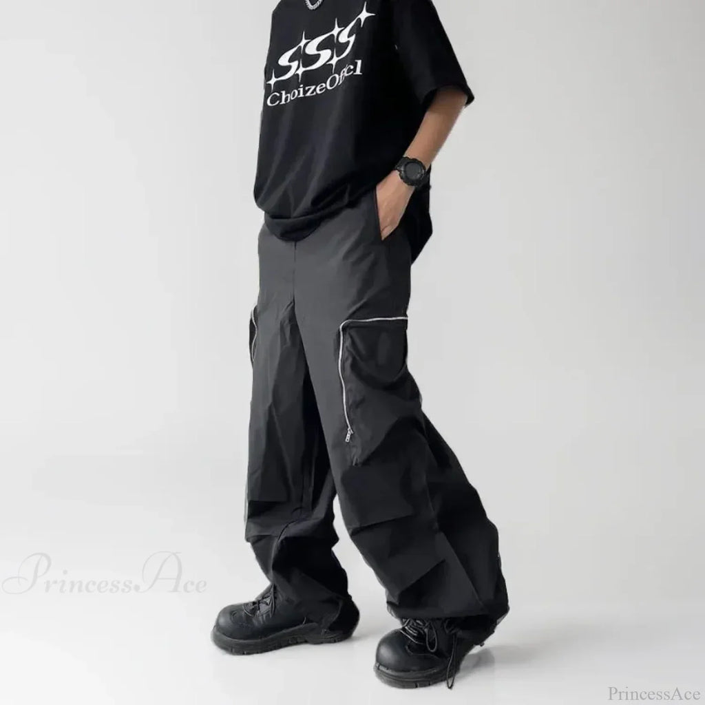 Black Baggy Cargo Streetwear Pants image 4