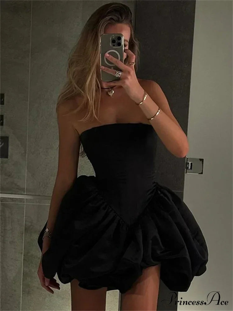 Black Ballon Puff Charming Tube Mini Dress image 4