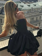 Black Ballon Puff Charming Tube Mini Dress image 5