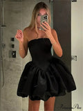 Black Ballon Puff Charming Tube Mini Dress image 2