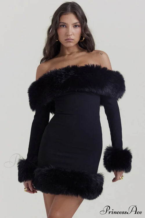 Black Bateau Stylish Neck Mini Dress image 1
