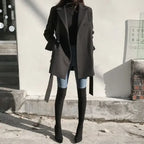 Black Blazer Wool Blend Lace-Up Overcoat image 4