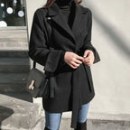 Black Blazer Wool Blend Lace-Up Overcoat image 5