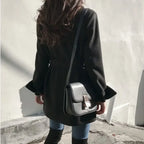 Black Blazer Wool Blend Lace-Up Overcoat image 6