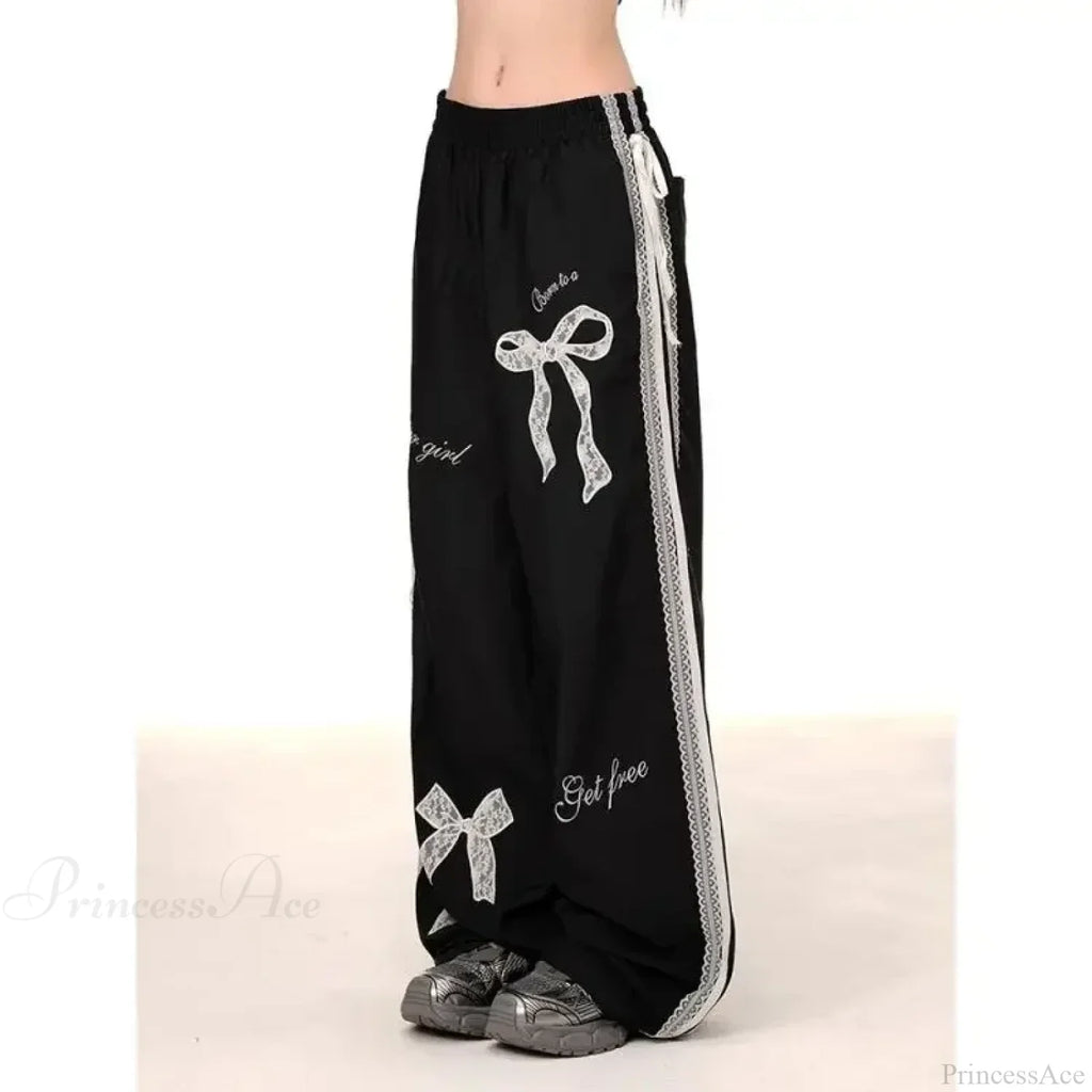 Black Bow Lace Y2K Women Vintage Pants image 3