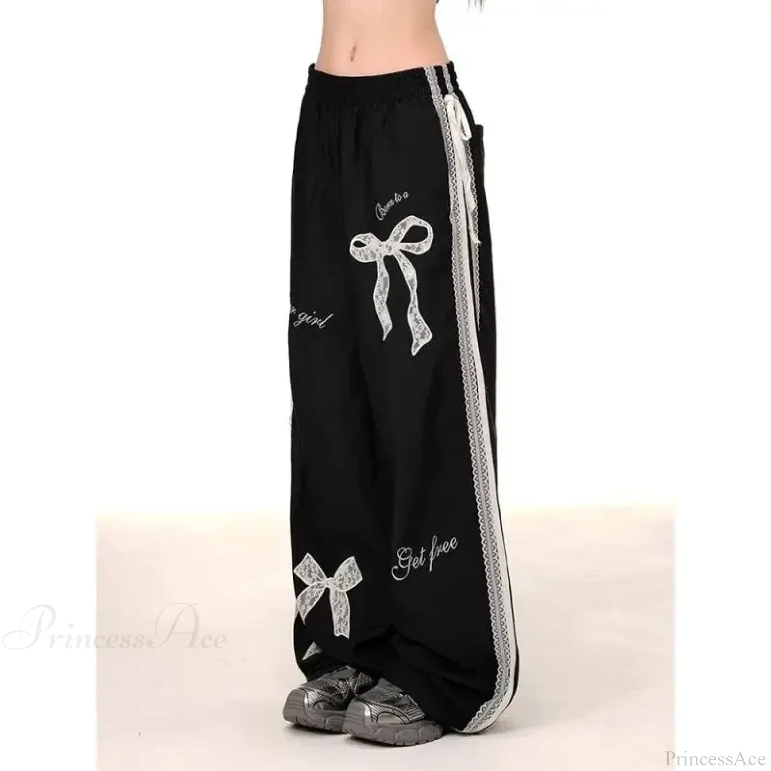 Black Bow Lace Y2K Women Vintage Pants image 3