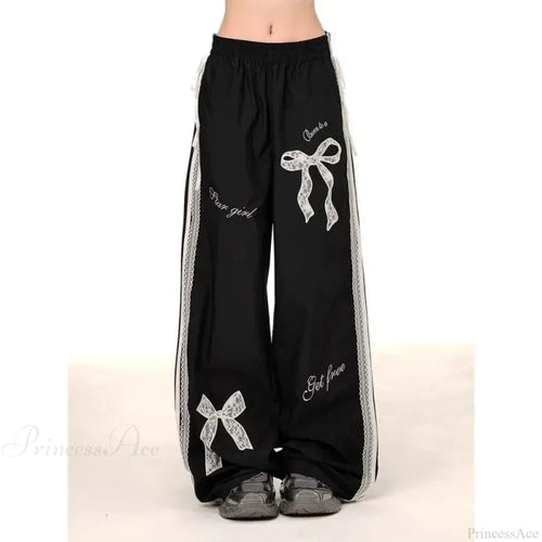 Black Bow Lace Y2K Women Vintage Pants image 2
