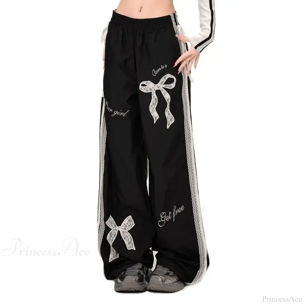 Black Bow Lace Y2K Women Vintage Pants image 4