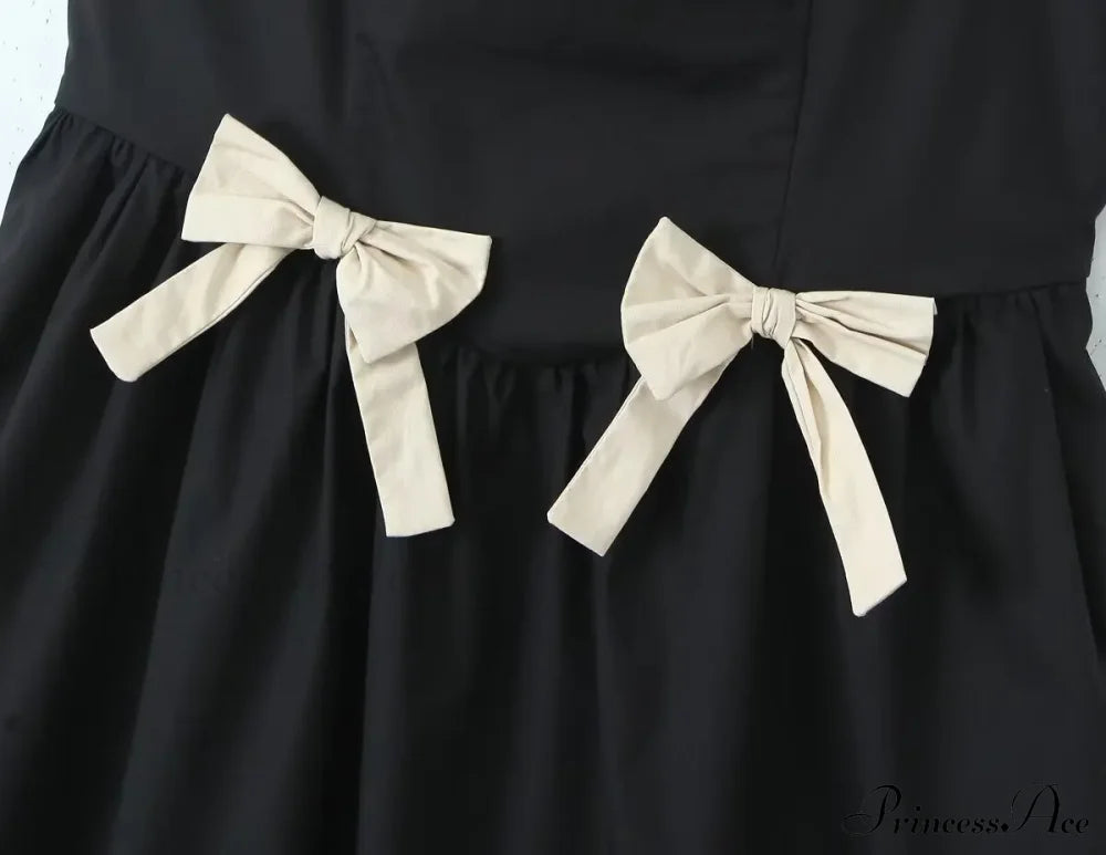 Black Bow Solid Charming Strap Midi Dress image 8