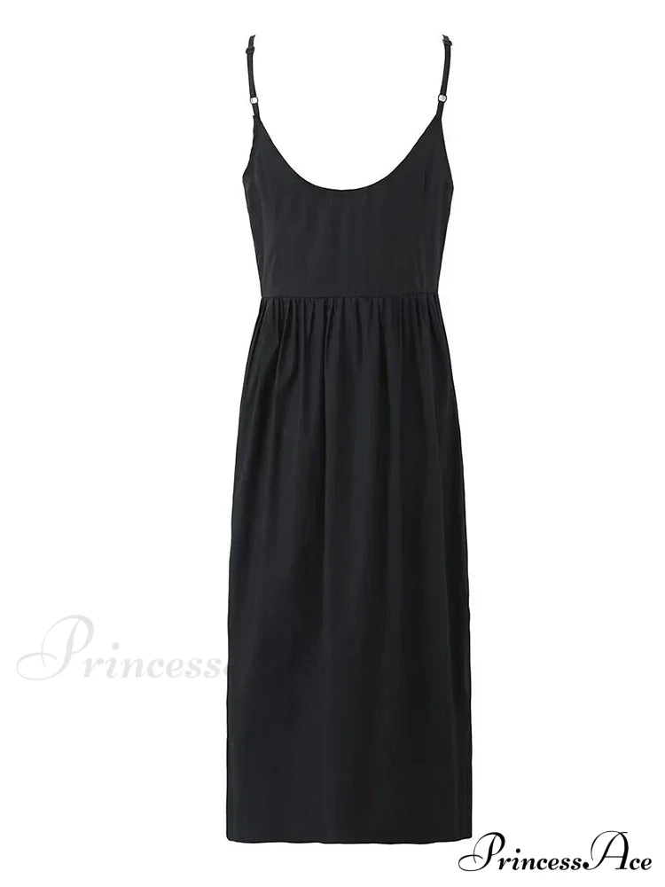 Black Bow Solid Charming Strap Midi Dress image 5
