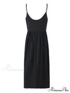 Black Bow Solid Charming Strap Midi Dress image 5