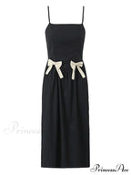 Black Bow Solid Charming Strap Midi Dress image 4