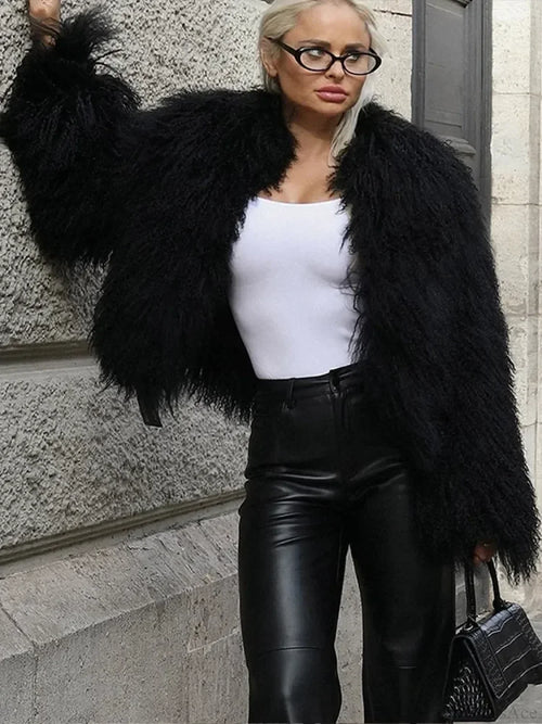 Black Casual Turn Down Collar Coat image 1