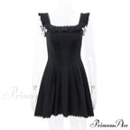 Black Corset Square Neck Graceful Frill Strap Mini Dress image 7