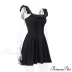 Black Corset Square Neck Graceful Frill Strap Mini Dress image 8