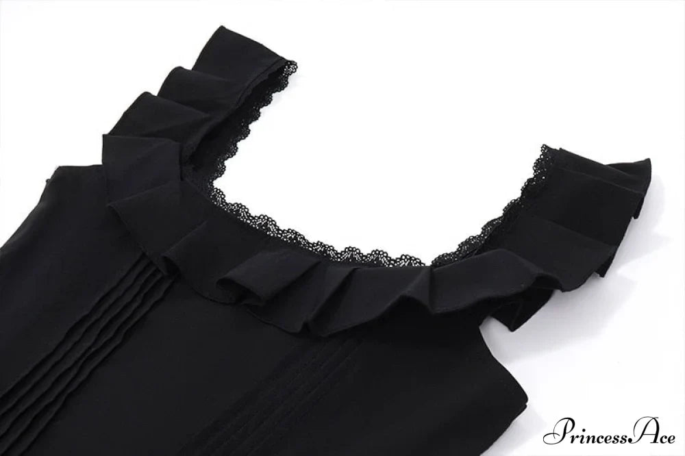Black Corset Square Neck Graceful Frill Strap Mini Dress image 10
