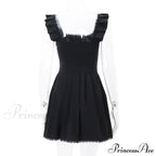 Black Corset Square Neck Graceful Frill Strap Mini Dress image 9