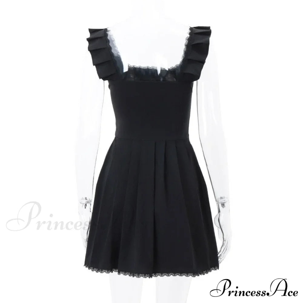 Black Corset Square Neck Graceful Frill Strap Mini Dress image 9