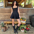 Black Corset Square Neck Graceful Frill Strap Mini Dress image 4