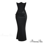 Black Corset Tube Charming Satin Maxi Dress image 3