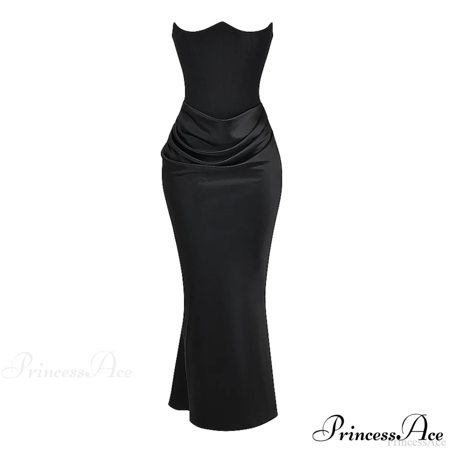 Black Corset Tube Charming Satin Maxi Dress image 3