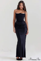 Black Corset Tube Charming Satin Maxi Dress image 10