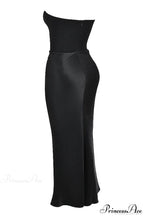Black Corset Tube Charming Satin Maxi Dress image 4