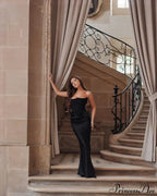 Black Corset Tube Charming Satin Maxi Dress image 6