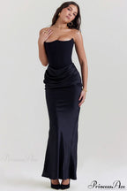Black Corset Tube Charming Satin Maxi Dress image 1