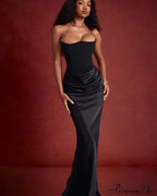 Black Corset Tube Charming Satin Maxi Dress image 7