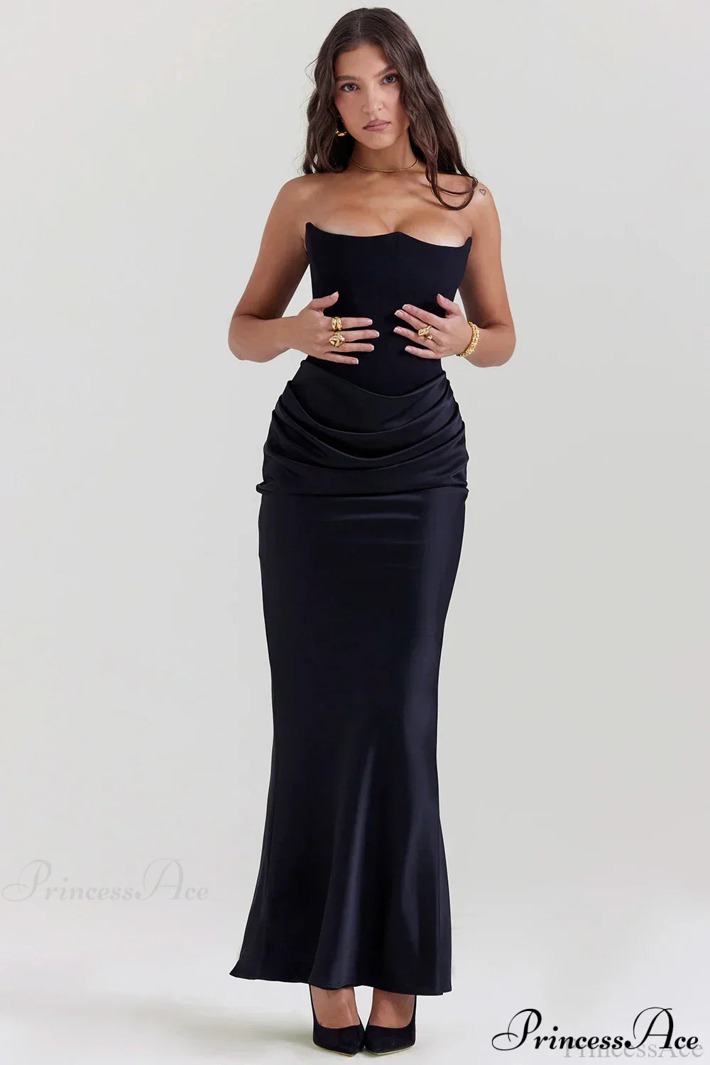 Black Corset Tube Charming Satin Maxi Dress image 11