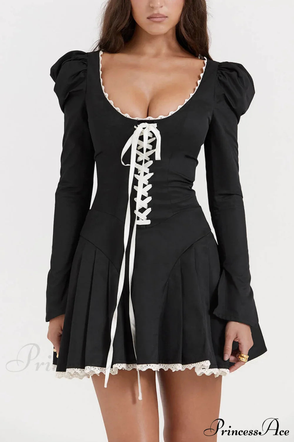 Black&Cream Pleated Stylish Mini Dress image 5