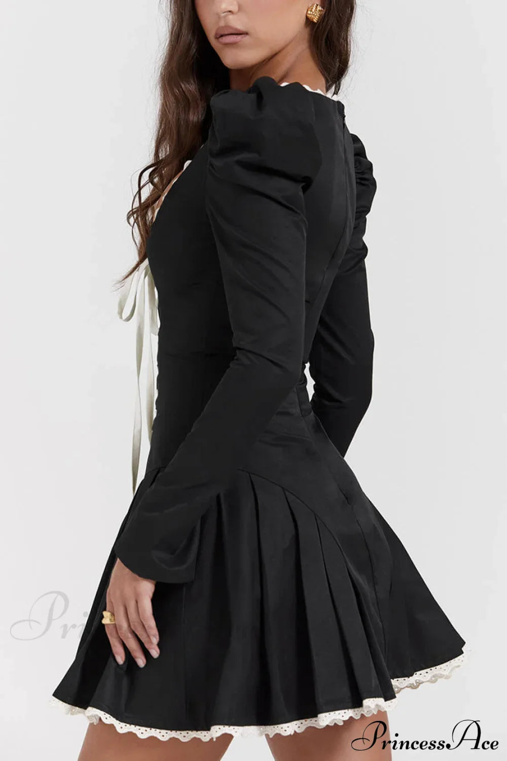 Black&Cream Pleated Stylish Mini Dress image 7