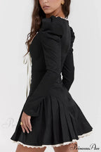Black&Cream Pleated Stylish Mini Dress image 7