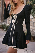 Black&Cream Pleated Stylish Mini Dress image 4