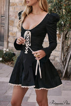 Black&Cream Pleated Stylish Mini Dress image 2