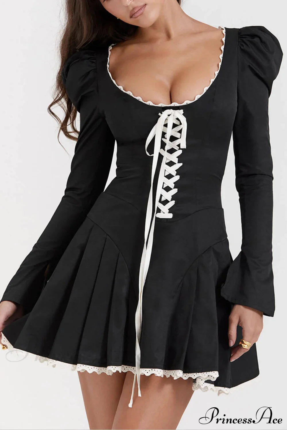 Black&Cream Pleated Stylish Mini Dress image 1