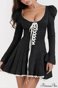 Black&Cream Pleated Stylish Mini Dress image 1