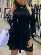 Black Crew Neck Long Sleeve Dress image 4