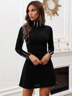 Black Crew Neck Long Sleeve Dress image 1