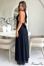 Black Deep Neck Charming High Split Maxi Dress image 4