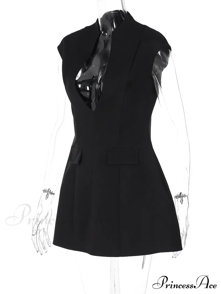 Black Deep Neck Charming Short Sleeve Mini Dress image 12