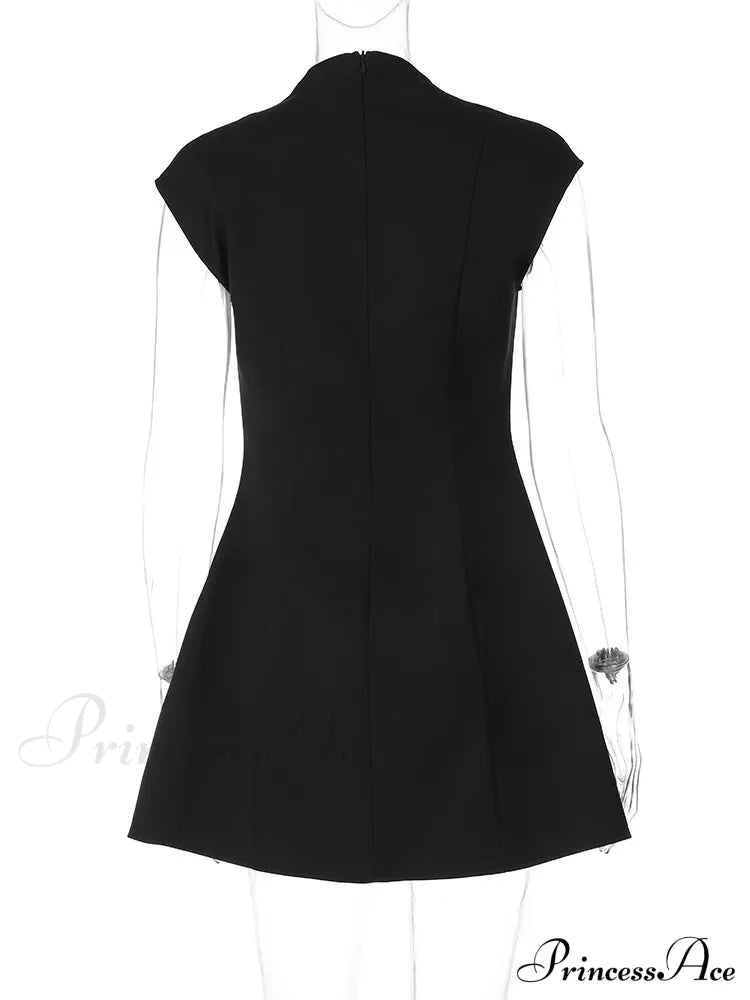 Black Deep Neck Charming Short Sleeve Mini Dress image 13