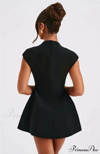 Black Deep Neck Charming Short Sleeve Mini Dress image 7